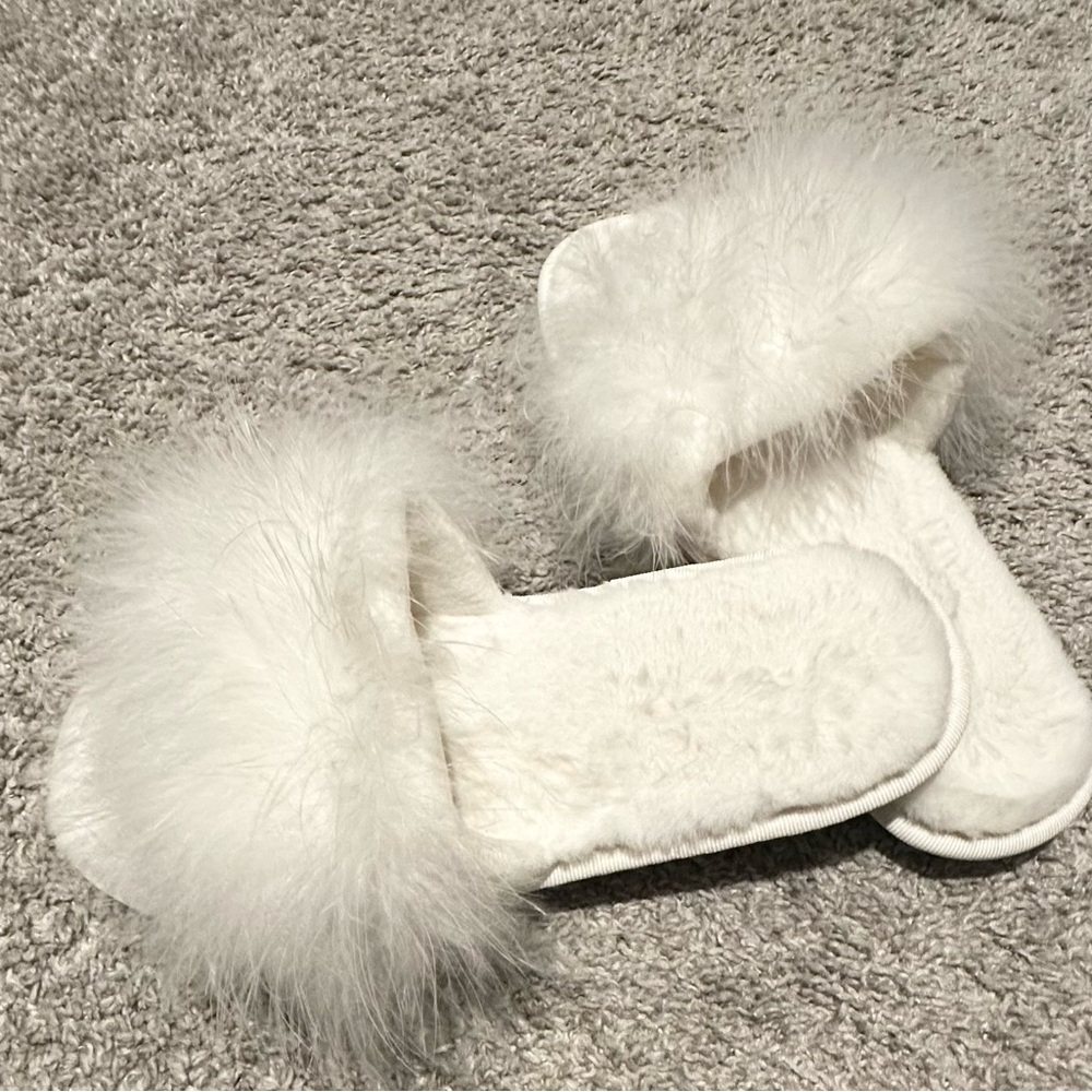 Fluffy White Bridal Slippers